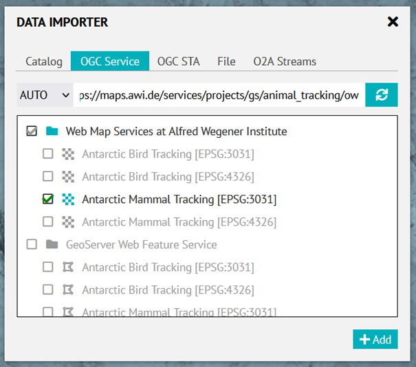 Add Antarctic Mammal Tracking layer via OGC importer