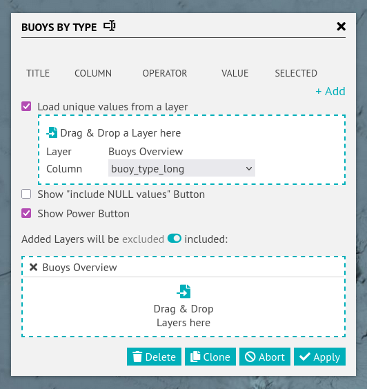 Buoy Type Filter Settings