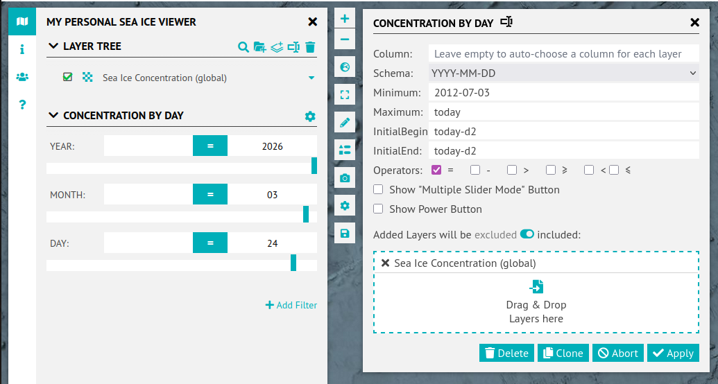 Final configuration of SIC's temporal filter widget