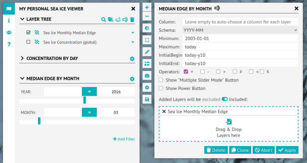 Temporal Filter Widget configuration for SIME layer